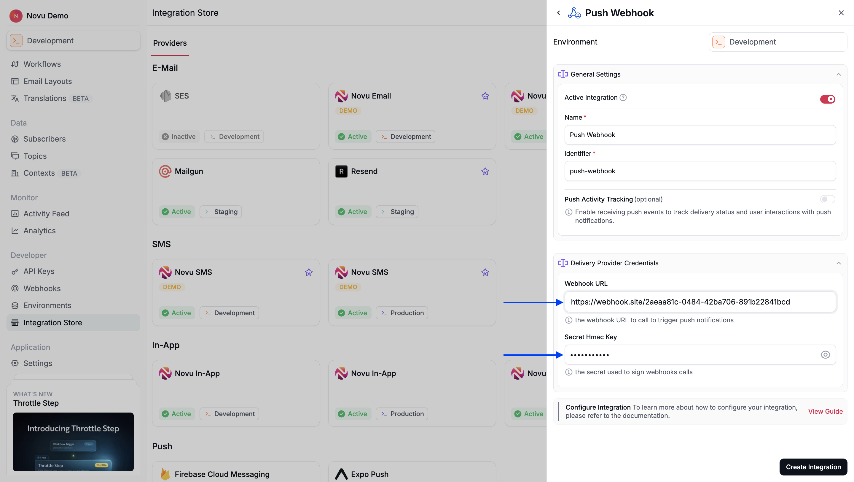 Push Webhook Integration in Novu